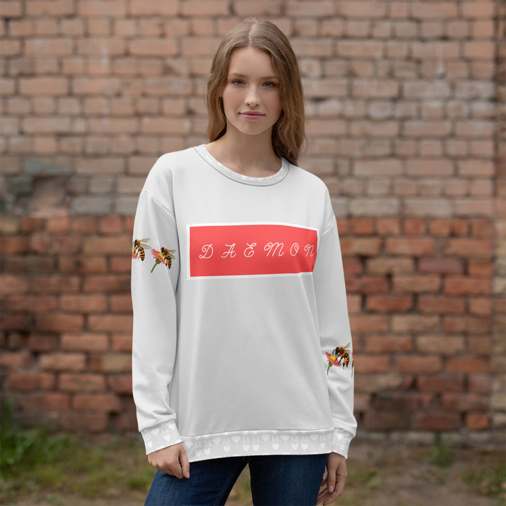 White Honeybee Smoothie Eco-Friendly unisex sweatshirt by Daemon Luxury featuring all-over print design.