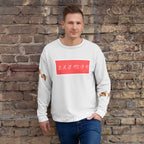 White Honeybee Smoothie Felpa by Daemon Luxury, all-over-print recycled unisex sweatshirt with honeybee design on front.
