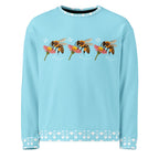 White recycled unisex sweatshirt with all-over honeybee and skyberries print by Daemon Luxury, front view.