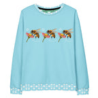Unisex white Felpa sweatshirt with all-over Honeybee Smoothie Skyberries print by Daemon Luxury, featuring colorful berry and bee design.