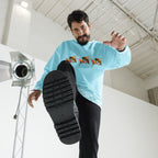 White Daemon Luxury Honeybee Smoothie Skyberries unisex recycled sweatshirt with colorful all-over print on the front.