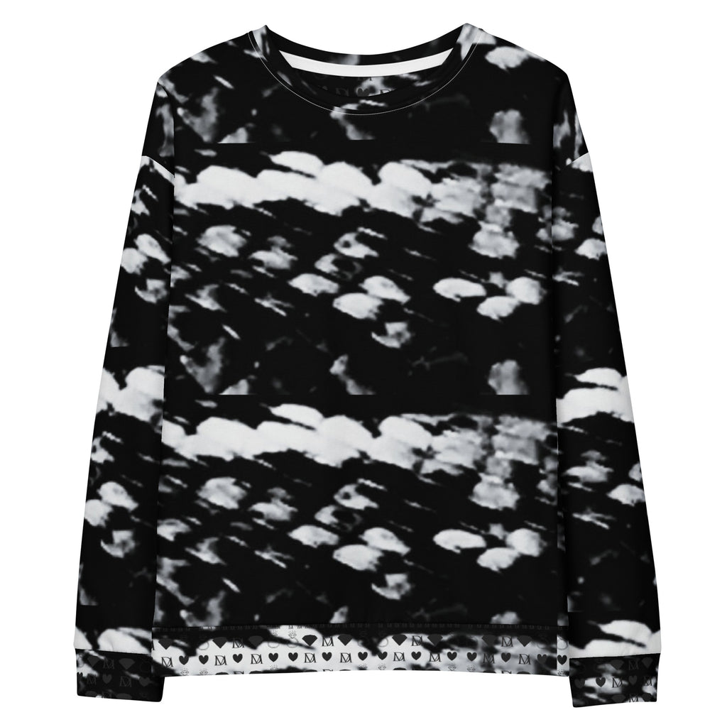 Daemon Luxury Serpentine Columbiana Felpa sweatshirt with all-over-print recycled design, unisex white front view.