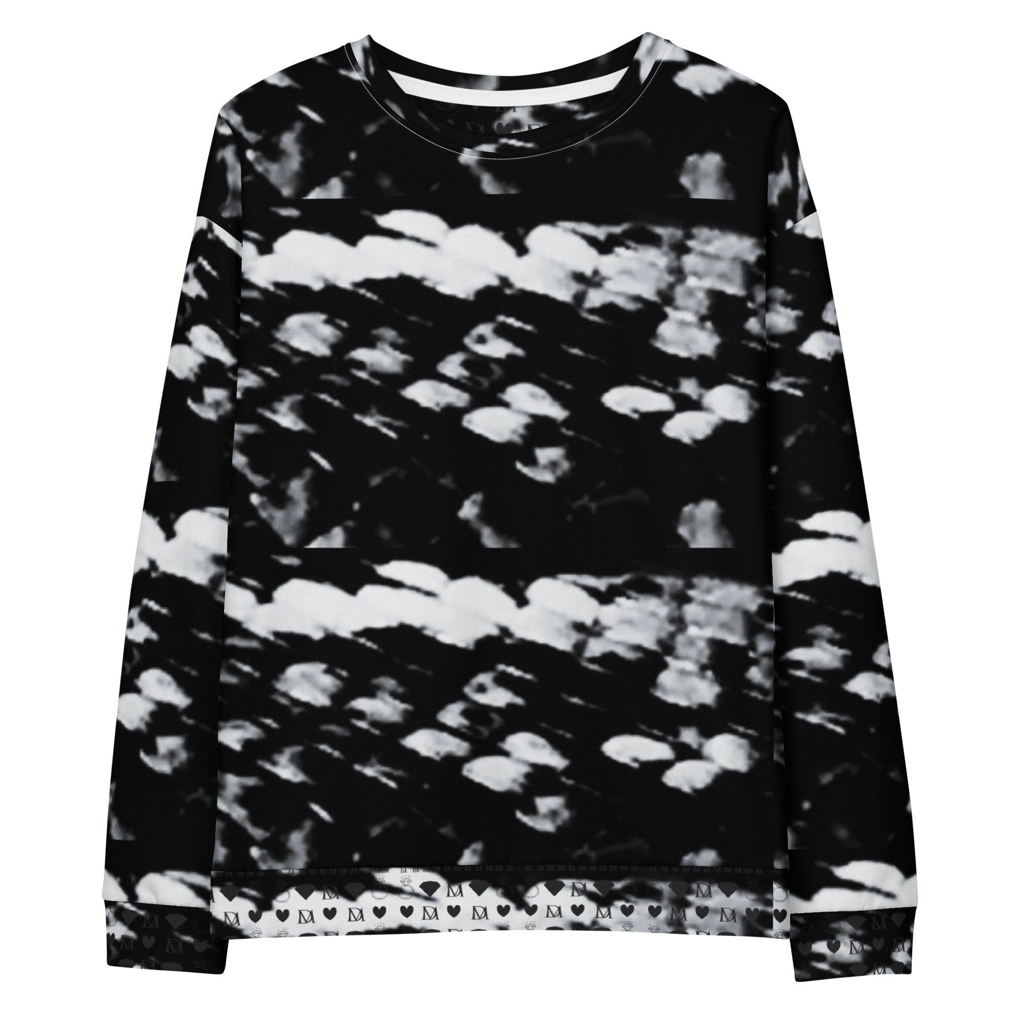 Daemon Luxury Serpentine Columbiana Felpa sweatshirt with all-over-print recycled design, unisex white front view.