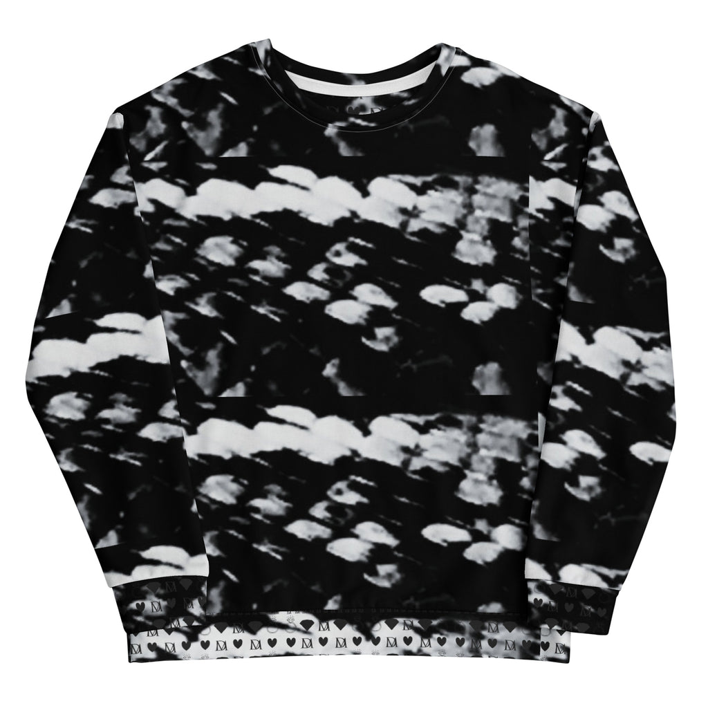 Recycled white unisex Felpa sweatshirt featuring Serpentine Columbiana Puma’s Return all-over print by Daemon Luxury.
