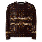 All-over-print white unisex sweatshirt with Nightfather Luv Cannibal Winters design and hood by Daemon Luxury.