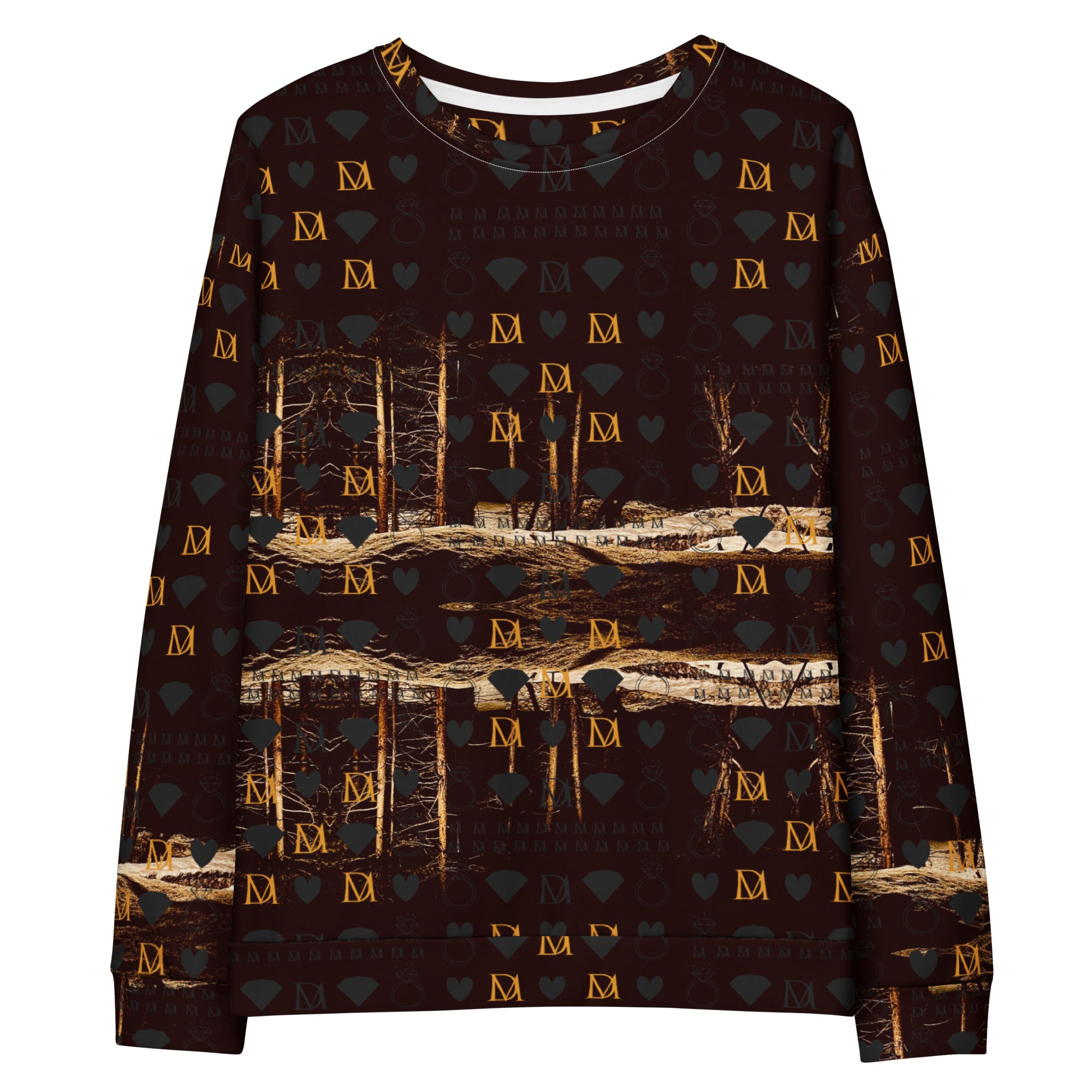 Unisex white recycled sweatshirt with all-over Cannibal Winters Nightfather Luv print, featuring a hood and casual fit by Daemon Luxury.