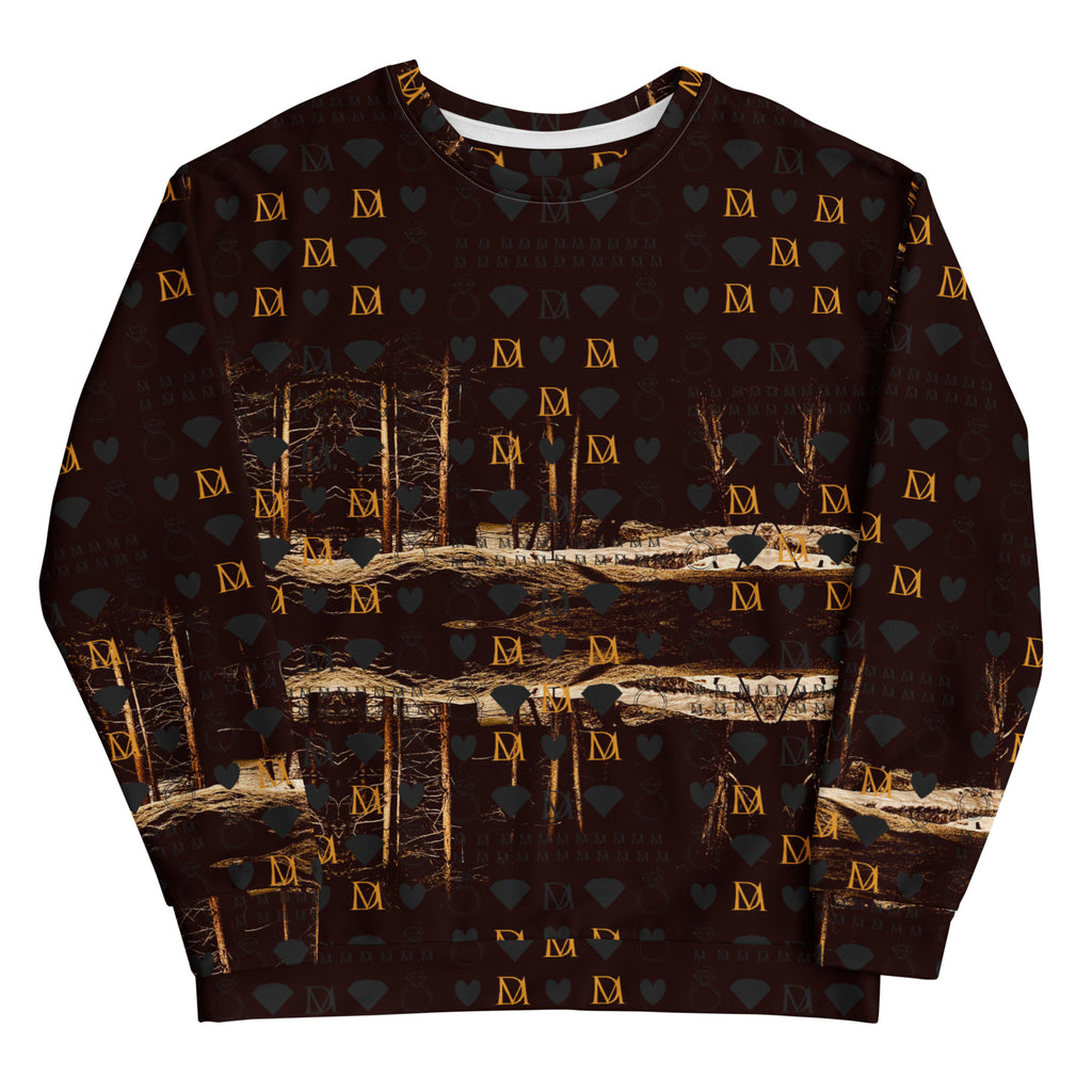 All-over-print white unisex sweatshirt with a Nightfather Luv Cannibal Winters design and hood, by Daemon Luxury.
