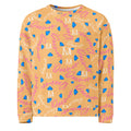 Recycled white unisex sweatshirt by Daemon Luxury featuring Picasso Mirrors Quintara’s Sunset all-over print on the front.