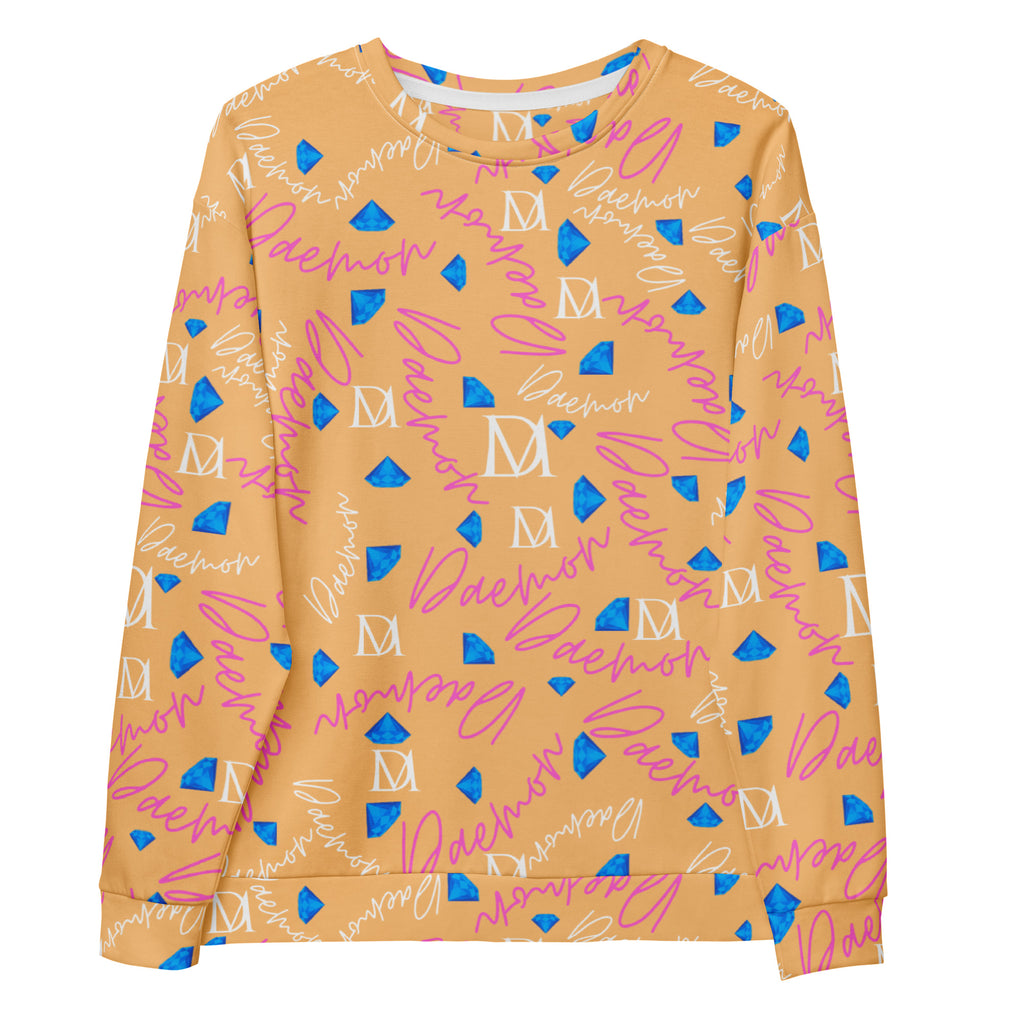 Daemon Luxury Picasso Mirrors Quintara’s Sunset recycled unisex sweatshirt with all-over sunset mirror print on white fabric.