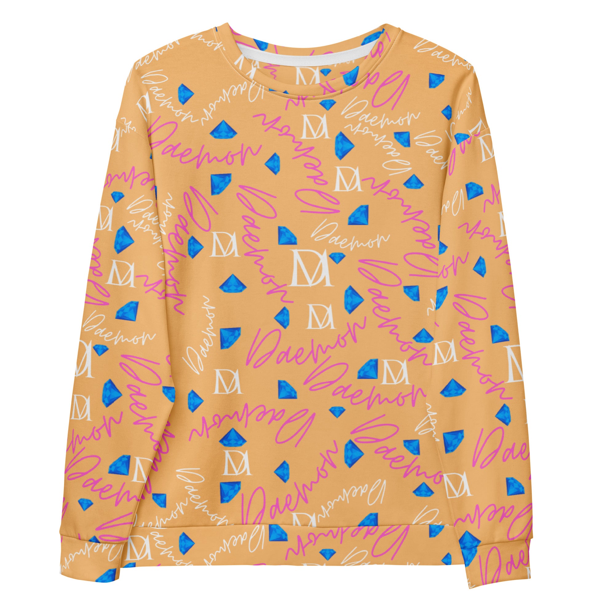 Daemon Luxury Picasso Mirrors Quintara’s Sunset recycled unisex sweatshirt with all-over sunset mirror print on white fabric.