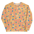 Recycled white unisex sweatshirt featuring all-over-print Picasso Mirrors (Quintara’s Sunset) design by Daemon Luxury.