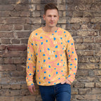 Recycled white unisex sweatshirt featuring all-over-print Picasso Mirrors (Quintara’s Sunset) design by Daemon Luxury.