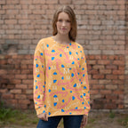 Unisex white recycled sweatshirt featuring all-over print of Picasso Mirrors (Quintara’s Sunset) design by Daemon Luxury.