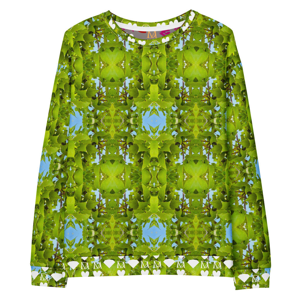 White Daemon Luxury Belly Red’s Garden (Rebirth) unisex sweatshirt with vibrant all-over print featuring garden-inspired design.
