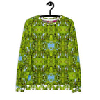 Daemon Luxury Belly Red’s Garden Rebirth unisex recycled sweatshirt with all-over print on white front.