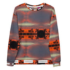 White Daemon Luxury DARKROAD Hellbreak recycled unisex sweatshirt with all-over print, front view showing detailed graphic design.