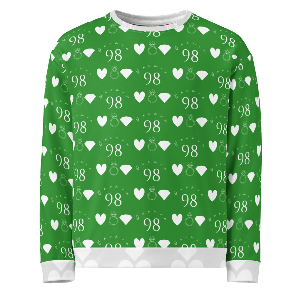 Unisex white recycled Felpa sweatshirt with all-over garden print from Daemon Luxury's Belly Red’s Garden (Enriched) collection.