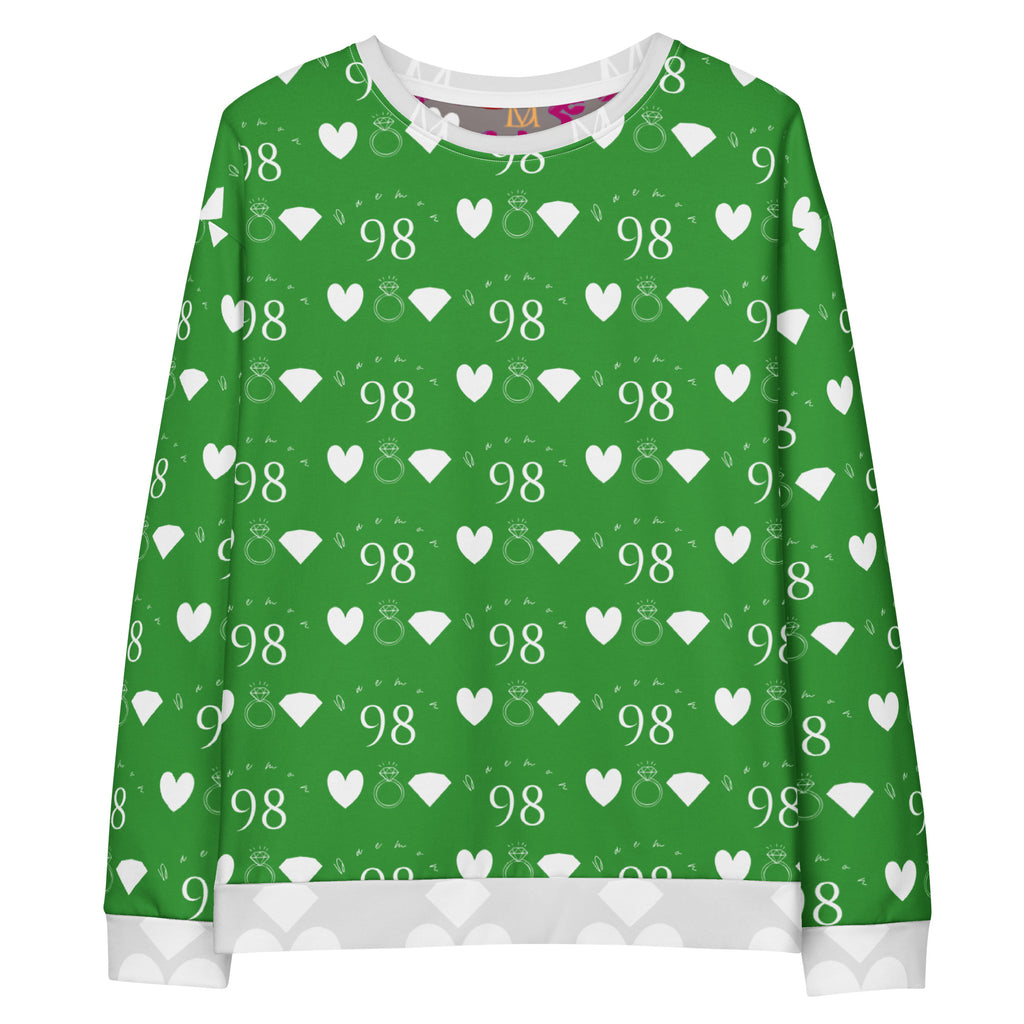 White Daemon Luxury Belly Red’s Garden Enriched unisex sweatshirt with all-over red floral print on the front.