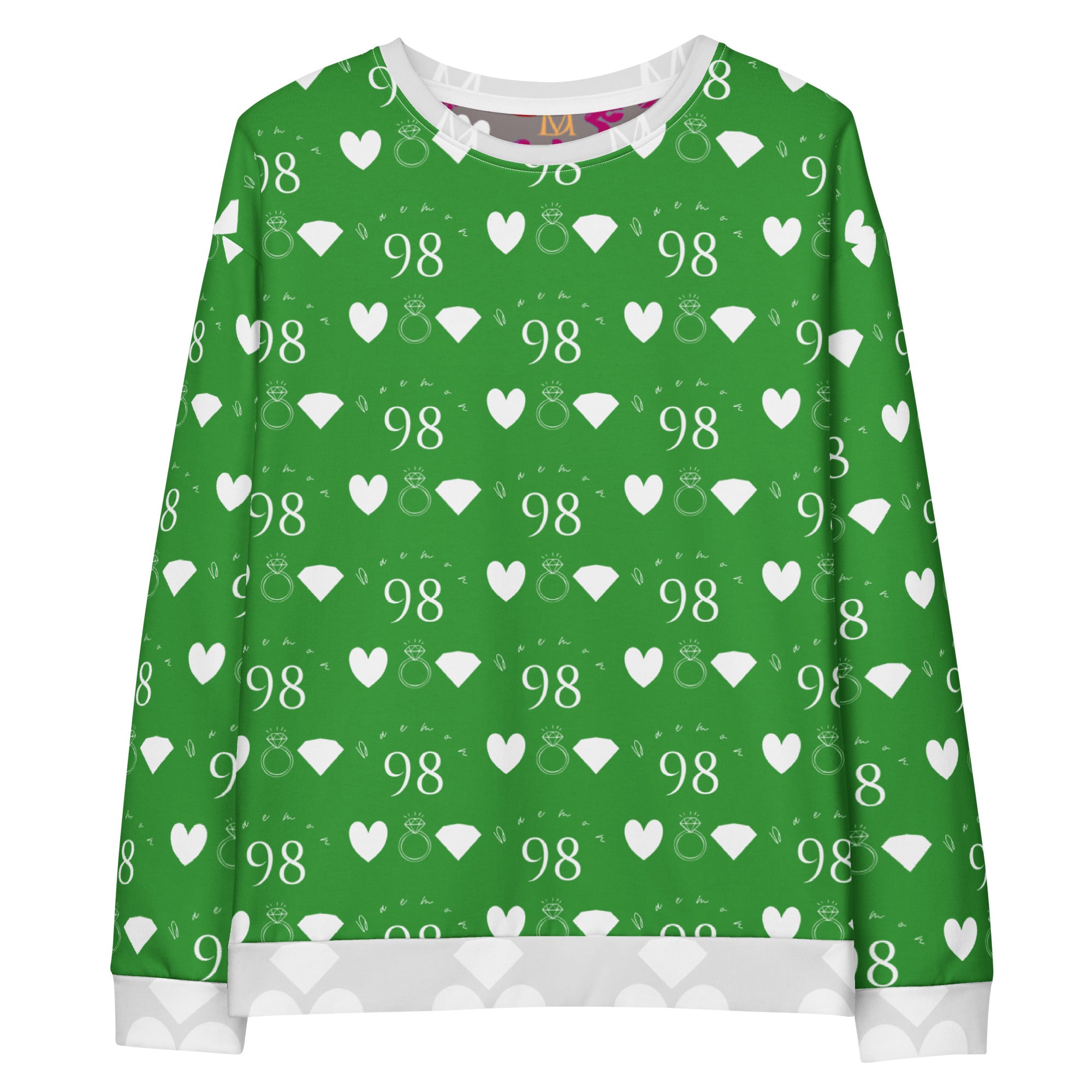White Daemon Luxury Belly Red’s Garden Enriched unisex sweatshirt with all-over red floral print on the front.