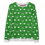 Daemon Luxury Belly Red’s Garden Enriched unisex recycled sweatshirt with colorful all-over print on white fabric front view