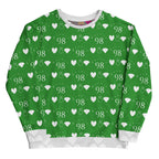 Unisex white recycled cotton sweatshirt from Daemon Luxury's Belly Red’s Garden Enriched collection with colorful all-over print.