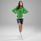 Daemon Luxury Belly Red’s Garden Enriched unisex white sweatshirt with all-over garden print, recycled fabric, casual style.