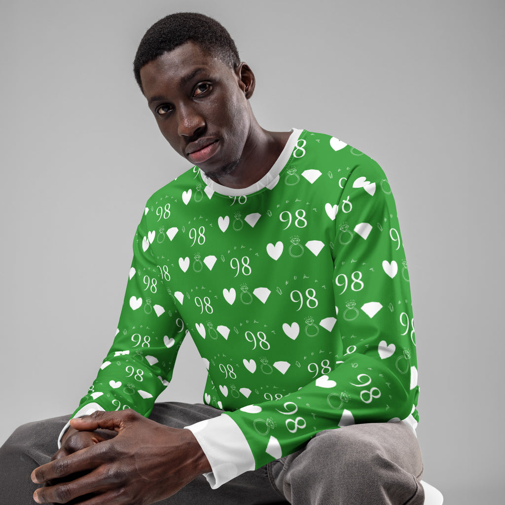 White Daemon Luxury Belly Red’s Garden Enriched Felpa all-over-print recycled unisex sweatshirt, front view.