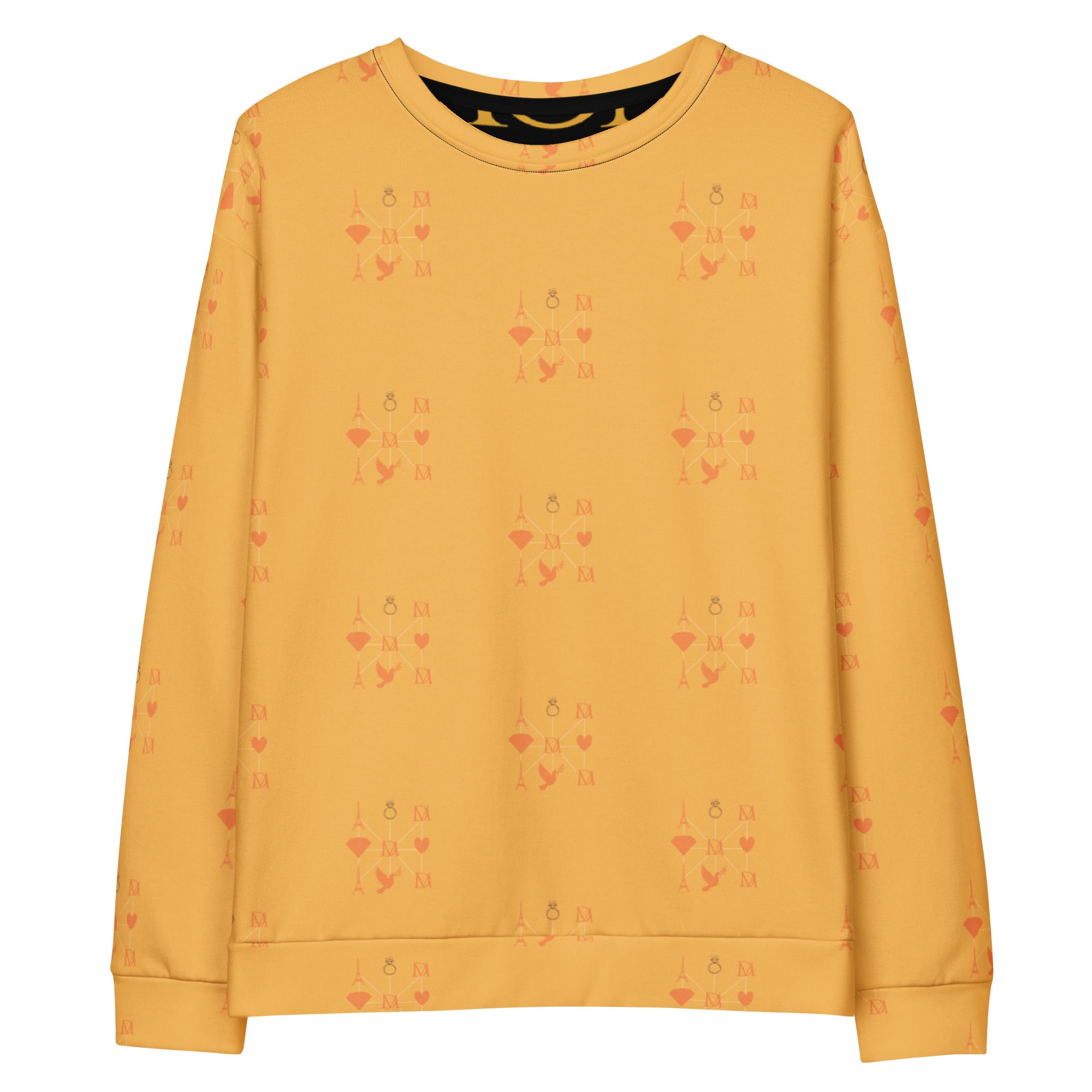 White Daemon Luxury Makara Coroner unisex sweatshirt with all-over lucciole falo print and recycled fabric design.
