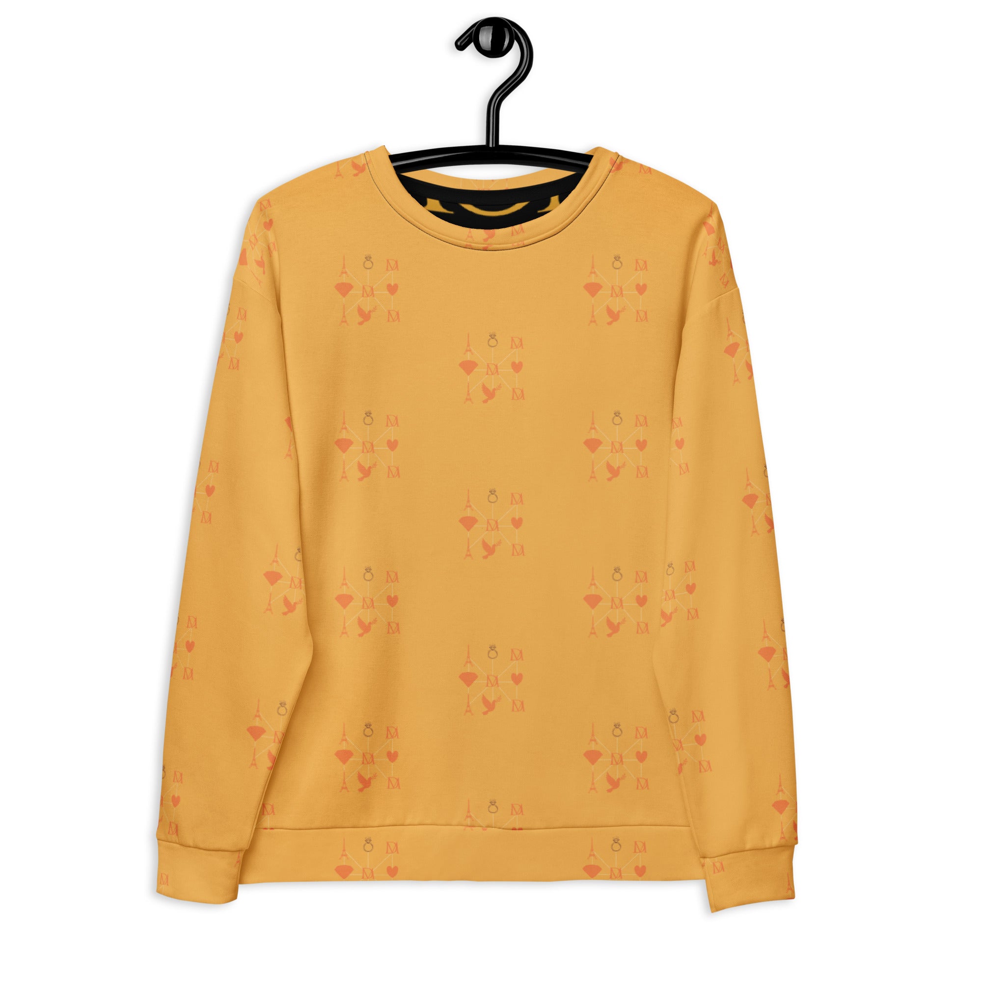 Daemon Luxury Makara Coroner Lucciole Falo unisex white recycled all-over-print sweatshirt featuring intricate design and bold style.