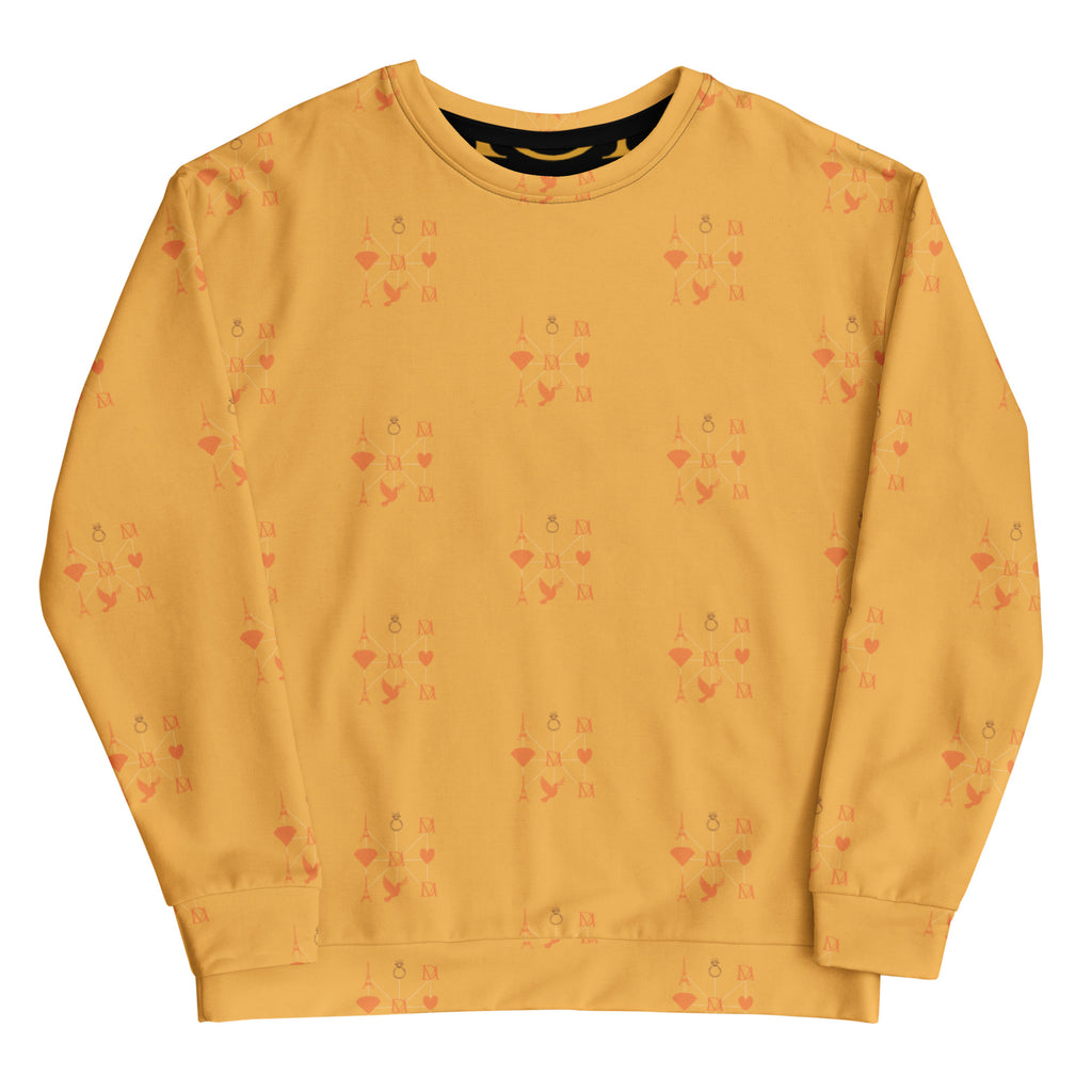 Daemon Luxury Makara Coroner unisex white recycled sweatshirt with all-over printed lucciole falo design.