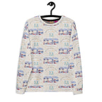 White Honeybee Intel Felpa by Daemon Luxury featuring all-over recycled print on unisex sweatshirt front.