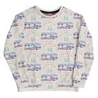 Recycled white unisex sweatshirt featuring Honeybee Intel (Forecast) all-over print by Daemon Luxury on the front.