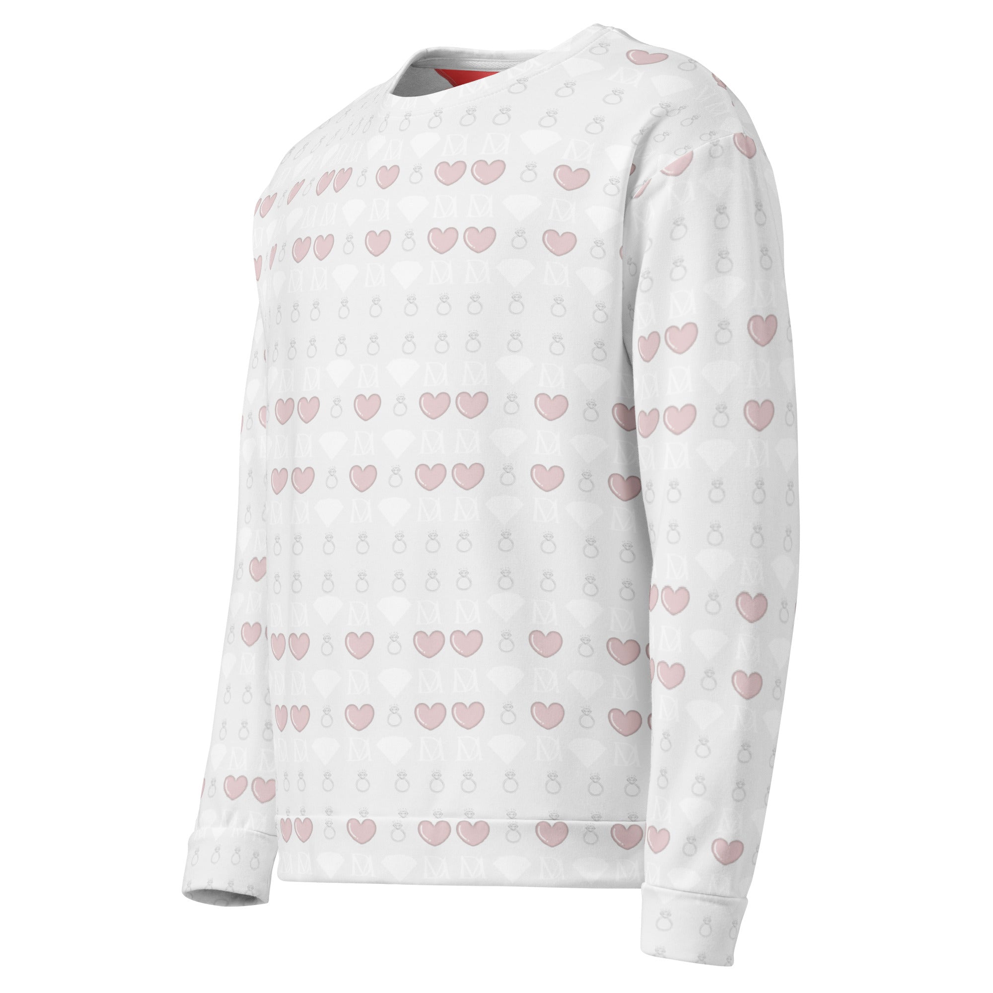 White Daemon Frosted Diamonds Blissful Replay unisex sweatshirt with all-over diamond print on recycled fabric.