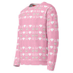Recycled white unisex sweatshirt with all-over frosted diamond and cotton candy Cinzel print by Daemon.