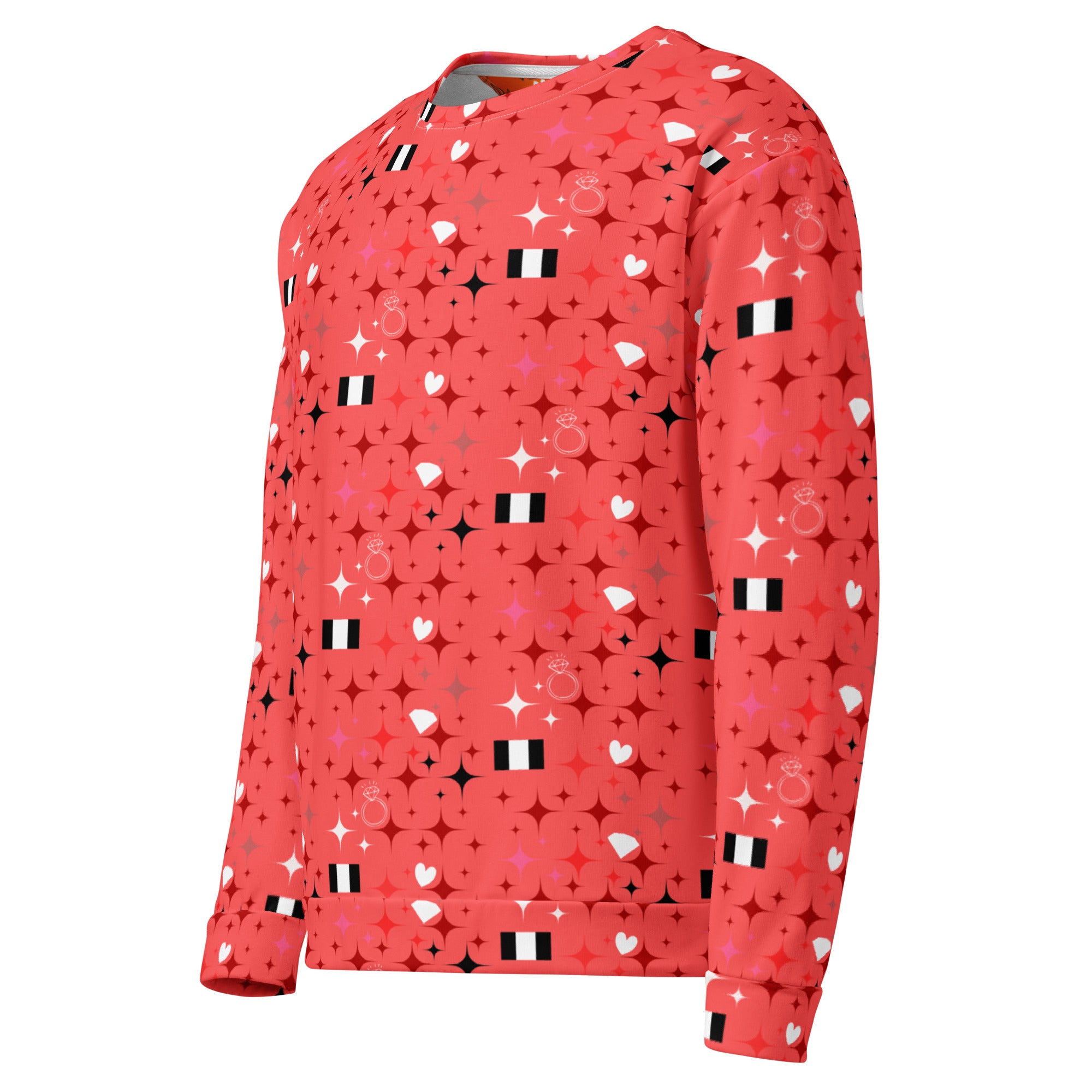Unisex white recycled felpa sweatshirt with all-over Stardust pattern from Daemon Luxury featuring Tarmin’s Heart design.