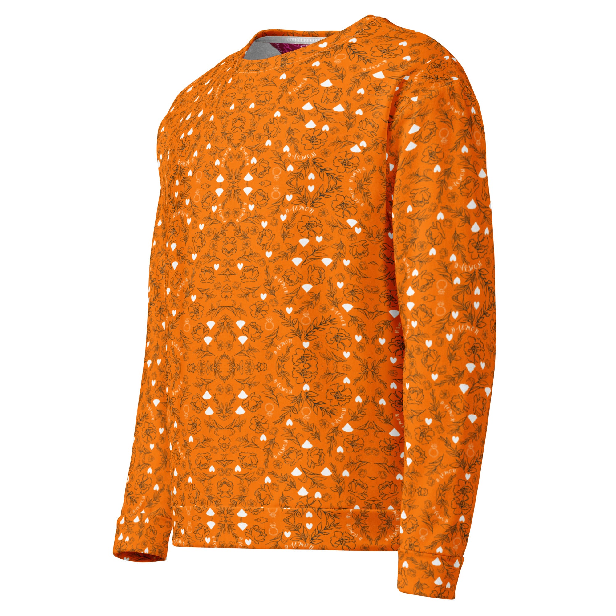 Daemon Luxury Florette Rebirth Tarmin Sunset unisex white recycled print sweatshirt, featuring vibrant all-over floral design.