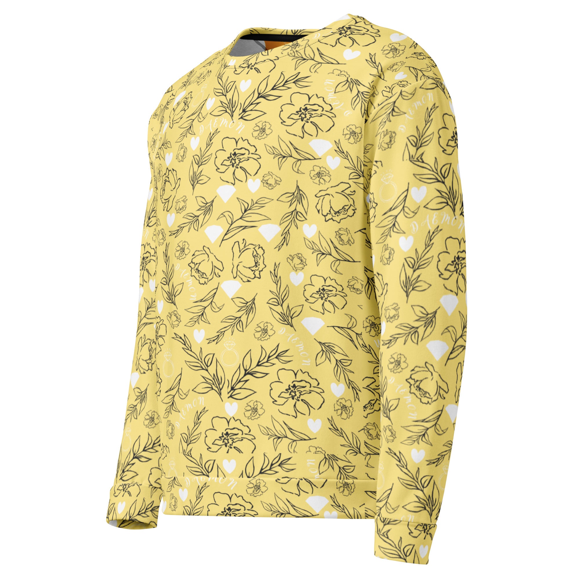 Daemon Luxury Florette Rebirth full moon unisex sweatshirt with all-over recycled print, white color, left-front view