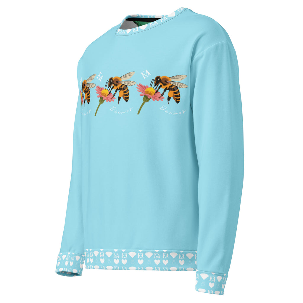 Daemon Luxury Honeybee Smoothie Skyberries unisex recycled cotton sweatshirt with all-over floral print on white background