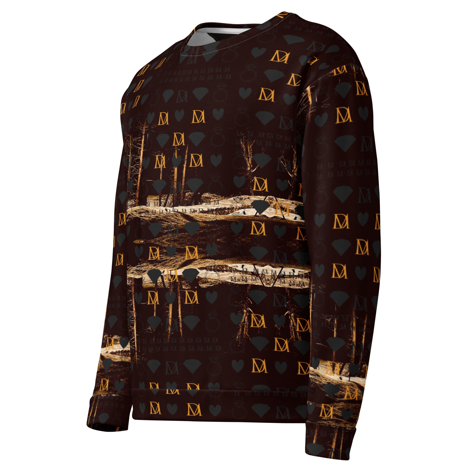 All-over-print white unisex sweatshirt with a hood featuring Nightfather Luv (Cannibal Winters) design by Daemon Luxury.