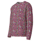 Recycled white unisex sweatshirt by Daemon Luxury with all-over print, showing front view with long sleeves and casual style.