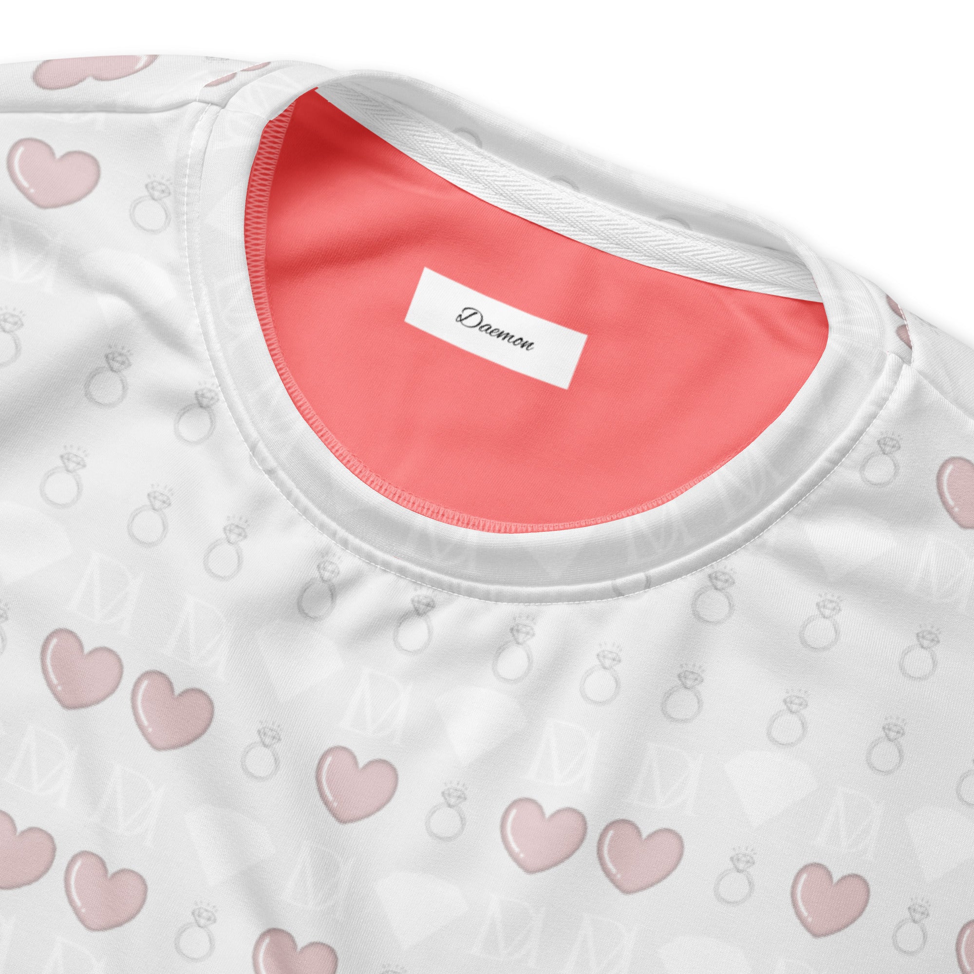 Unisex white Felpa sweatshirt with all-over frosted diamond print by Daemon, featuring recycled fabric and casual comfort.