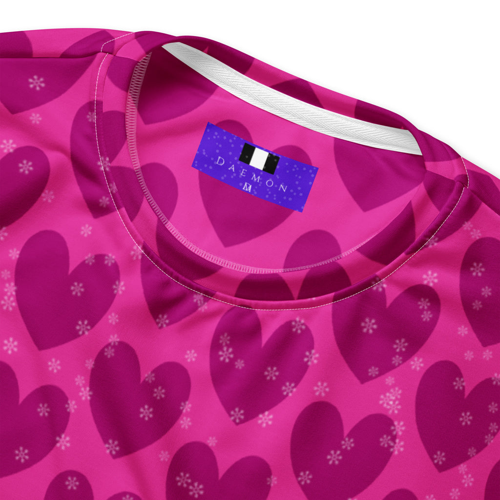 Recycled unisex white sweatshirt with all-over magnetic spade magenta frost print by Daemon Luxury.