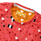 Daemon Luxury Eternal Stardust Felpa sweatshirt with all-over print, recycled fabric, unisex white design featuring cosmic star patterns.