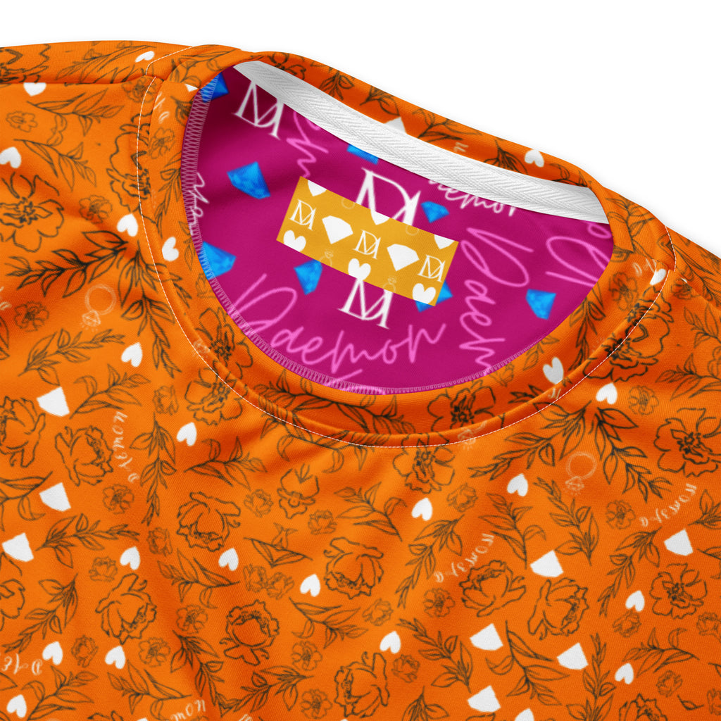 Daemon Luxury Florette Rebirth Tarmin Sunset unisex recycled sweatshirt with all-over print on white fabric.