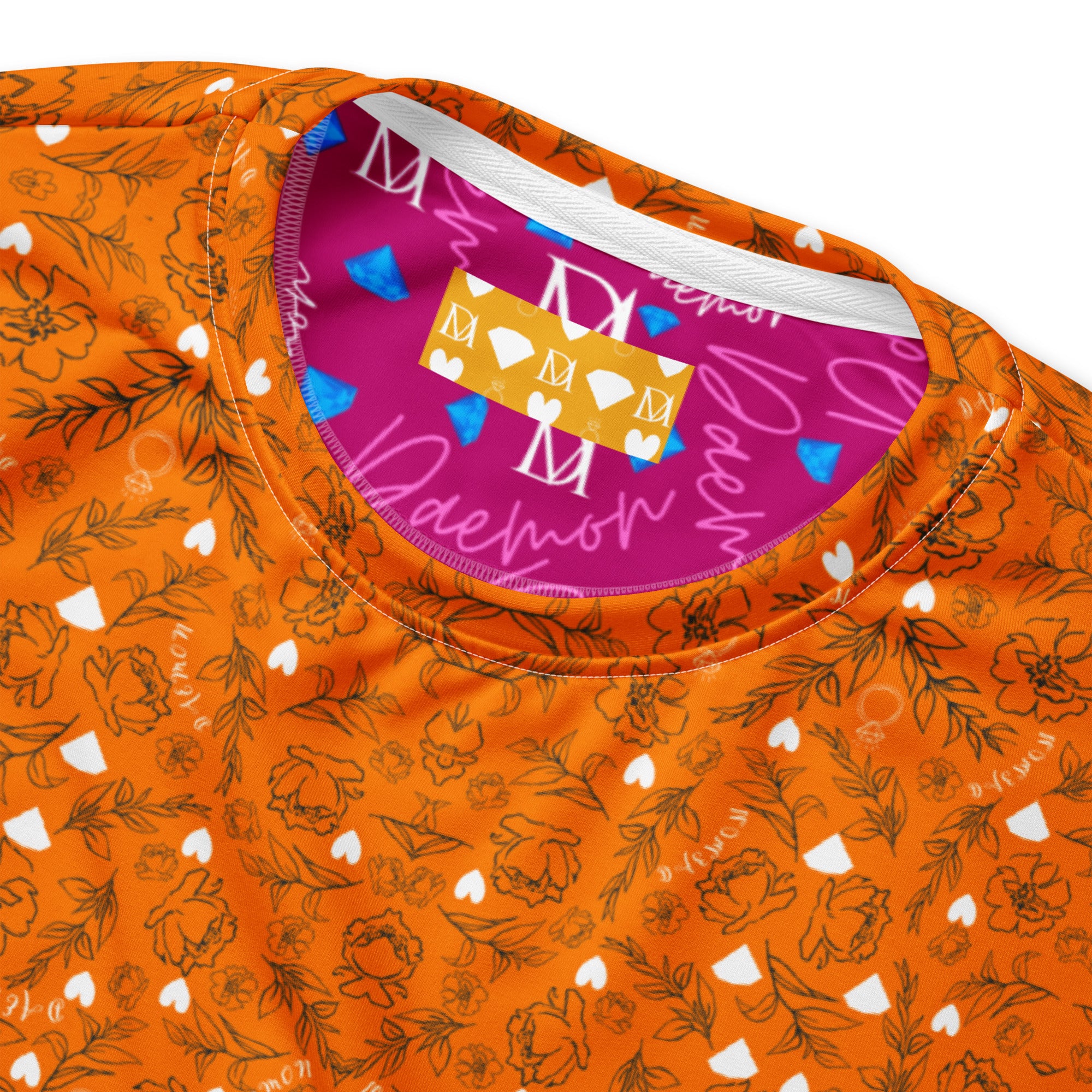 Daemon Luxury Florette Rebirth Tarmin Sunset unisex recycled sweatshirt with all-over print on white fabric.