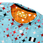 Unisex white recycled cotton sweatshirt with all-over Caribbean-inspired Stardust print by Daemon Luxury.