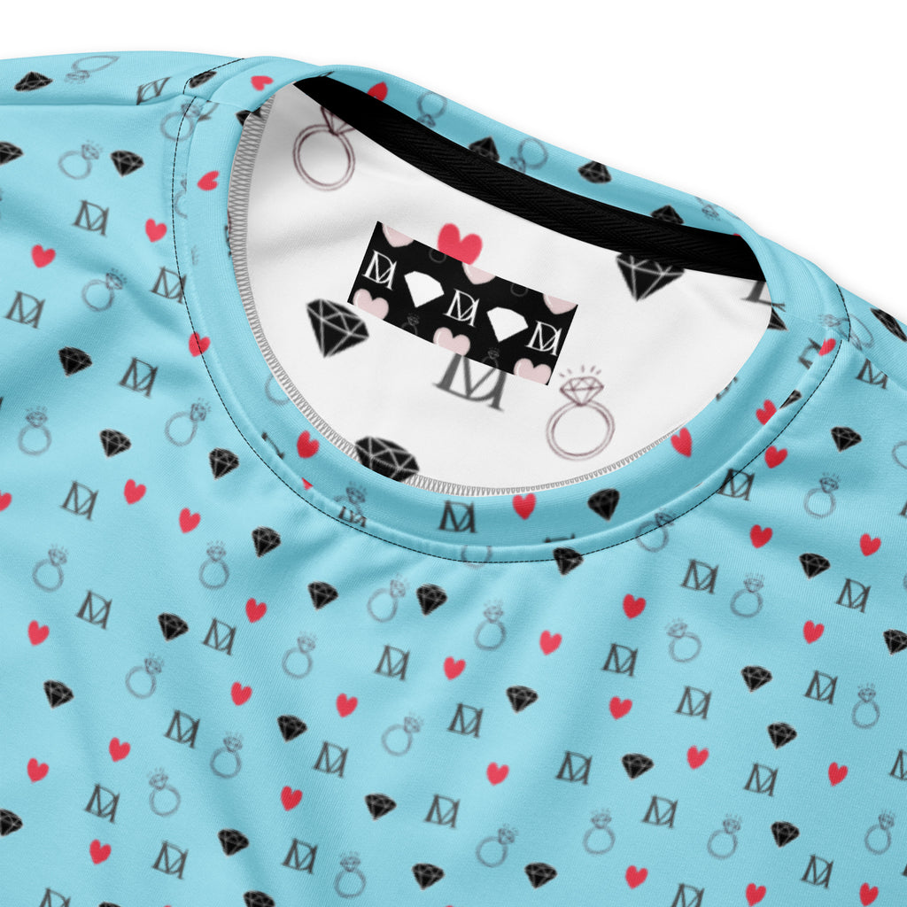 White unisex sweatshirt featuring all-over speckled diamond print in Caribbean colors by Daemon Luxury.