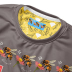 Daemon Luxury Honeybee Smoothie Critiques Tea unisex white recycled sweatshirt with all-over honeybee print and cozy fleece fabric.