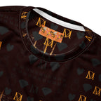Recycled white unisex sweatshirt with all-over print featuring Nightfather Luv design by Daemon Luxury.