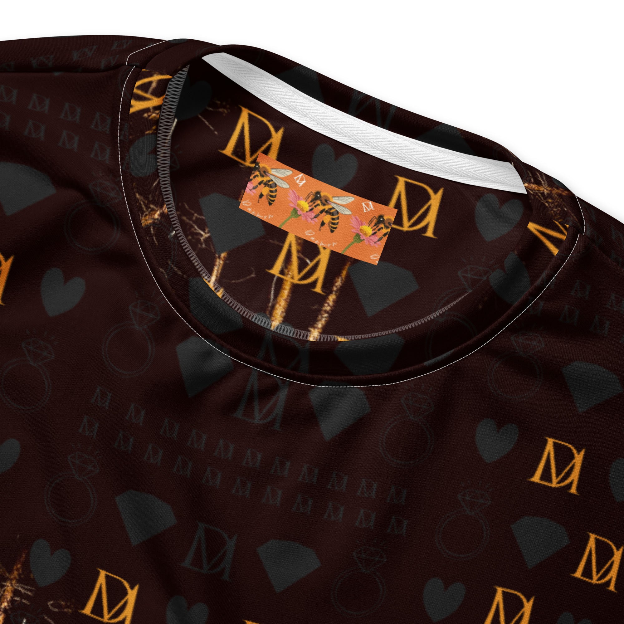 Recycled white unisex sweatshirt with all-over print featuring Nightfather Luv design by Daemon Luxury.